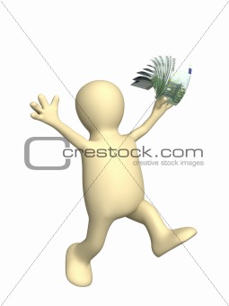 3d puppet with euro in a hand