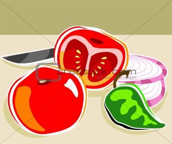 vegetables and knife