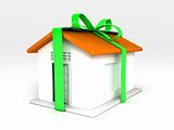 three dimensional home with green ribbon
