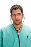doctor with stethoscope in his ears