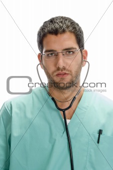 doctor with stethoscope in his ears