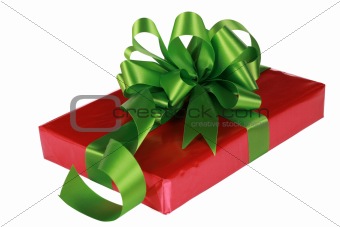 Red present with green ribbons