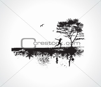 vector Grunge background with Jumping Girl