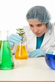 Scientist with plant in research lab
