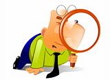 Clerk with big magnifying glass look for something