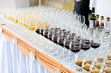 array of wineglasses, selective focus