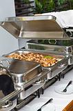 chafing dish heater with fish kebab