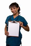 Nurse holding up blank chart