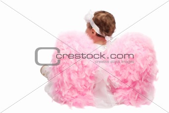 Angel girl, shot from back, isolated