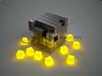 Crumbling glowing cubes