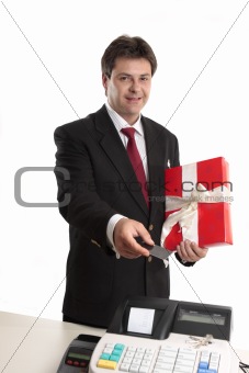 Man paying for persent with card