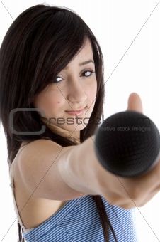 girl showing microphone