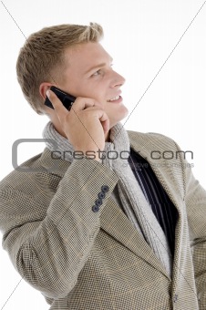 smiling young caucasian interacting on mobile
