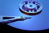 Hard disk detail with a blue light