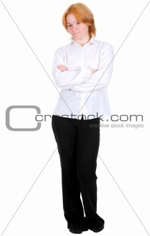 Girl standing on a white background