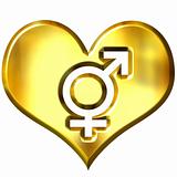 3d golden heart with combined gender signs