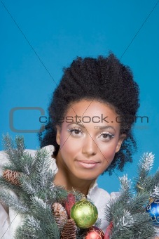 Decorated Christmas portrait of ethnic woman