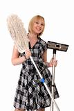 happy housewife with broom