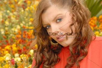girl in red in beautiful gardens