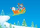 Santa Claus and Reindeer flies in a sleigh