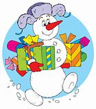 Snowman with Christmas gifts
