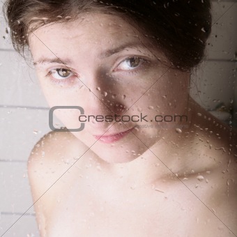 girl in a cabin shower