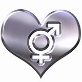 3d silver heart with combined gender signs