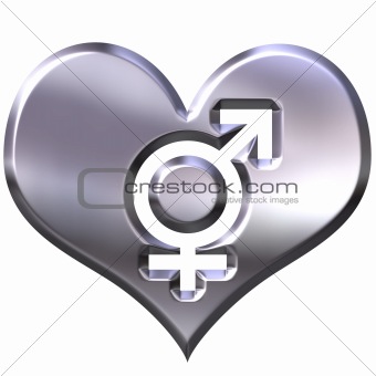3d silver heart with combined gender signs