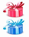 vector blue and pink gift boxes isolated