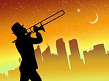 Trumpet player in the city
