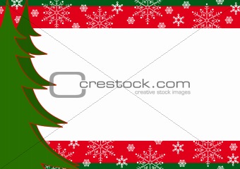 Christmas border with trees and snowflakes.