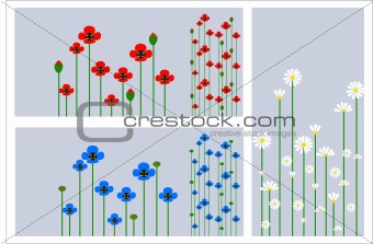 Grass and flowers silhouette, summer background