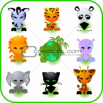 Cute Safari Animal Set Vector Illustration