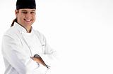 happy male chef posing in front of camera