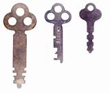 Three worn rusty skeleton keys