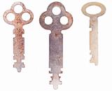 Three very rusty vintage skeleton keys
