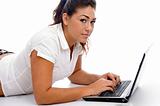 young beautiful female working on laptop