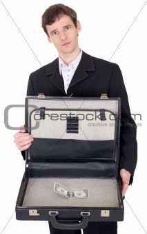 Man with suitcase containing dollar