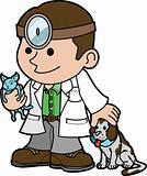 Illustration of veterinarian with animals