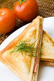 Freshly toasted cheese and ham sandwich