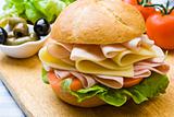 Delicious ham, cheese and salad sandwich