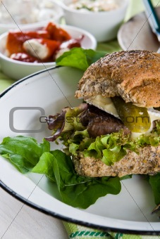 Juicy beefburger in a fresh bread bun