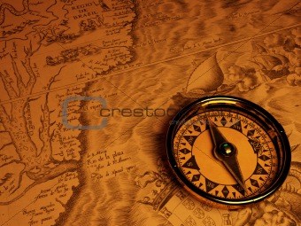 Compass and piece antique map and