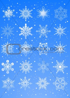 20 beautiful cold crystal gradient snowflakes - vector illustrat