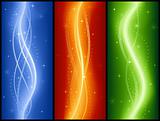 Abstract wave banners with stars, elegant, festive, glowing