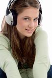 close up of  pretty female in headset