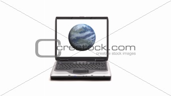 Laptop and Earth on white background