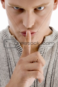 close up of man instructing you to be silent
