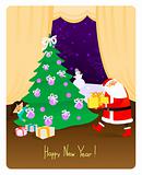 Santa Claus With Present - New Year Card