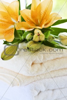 Stack of towels with flowers
